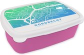 Broodtrommel Roze - Lunchbox - Brooddoos - Stadskaart - Dordrecht - Blauw - Groen - 18x12x6 cm - Kinderen - Meisje