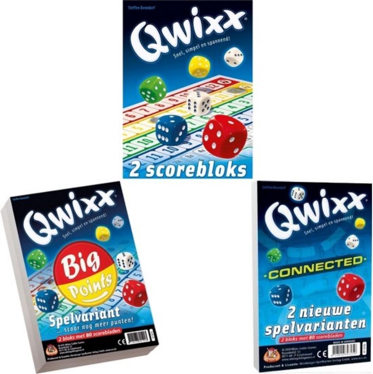 Spellenbundel - 3 stuks - Dobbelspel - Qwixx scoreblocks & Qwixx Big Points & Qwixx Connected