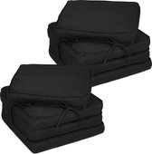 Relaxdays stoelkussens eetkamer - zwart - zitkussen 40 x 40 - set van 8- kussens met lint