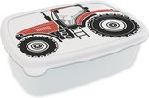 Broodtrommel Wit - Lunchbox - Brooddoos - Trekker - Rood - Zwart - 18x12x6 cm - Volwassenen