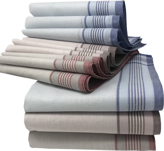 JEMIDI zakdoeken heren 100% katoen - 40 x 40 cm - Set van 12 - Herbruikbare zakdoeken voor volwassenen - In 3 kleuren