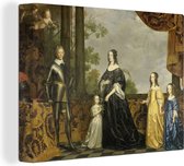 Canvas Schilderij Frederik Hendrik en zijn vrouw Amalia van Solms en hun drie jongste dochters - Schilderij van Gerard van Honthorst - 80x60 cm - Wanddecoratie