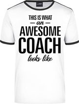 This is what an awesome coach looks like wit/zwart ringer cadeau t-shirt - heren - beroepen / cadeau shirt S