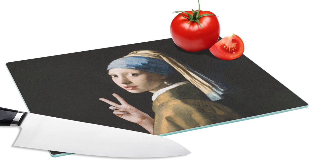 Glazen Snijplank - 28x20 - Meisje met de parel - Vermeer - Peace - Snijplanken Glas