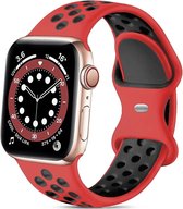 Strap-it Classic Sportbandje - Geschikt voor Apple Watch bandje - Series 1/2/3/4/5/6/7/8/9/SE/Ultra (2) - Rood/Zwart - Siliconen bandje sport - Sport Loop iWatch bandje maat: 42 mm 44 mm 45 mm 49 mm