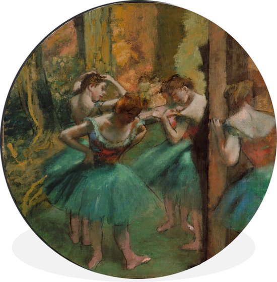 Wandcirkel - Muurcirkel - Dancers Pink and Green - Schilderij van Edgar Degas - Aluminium - Dibond - ⌀ - Binnen en Buiten