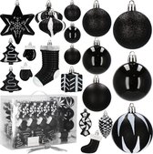 Boules de Boules de Noël Springos | Décorations de Noël | Incassable | 77 pièces | Noir