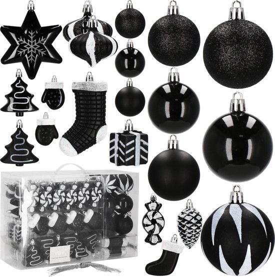 Springos Kerstballen | Kerstversiering | Onbreekbaar | 77 Stuks | Zwart |  bol.com