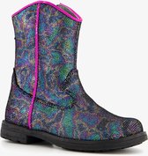 TwoDay leren meisjes enkellaarsjes metallic - Zwart - Maat 28 - Echt leer - Uitneembare zool