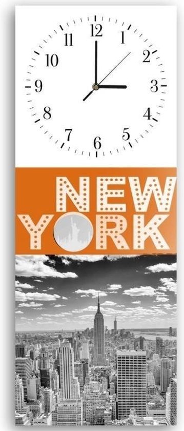 Trend24 - Wandklok - New York - Muurklok - Steden - 40x118x2 cm - Oranje