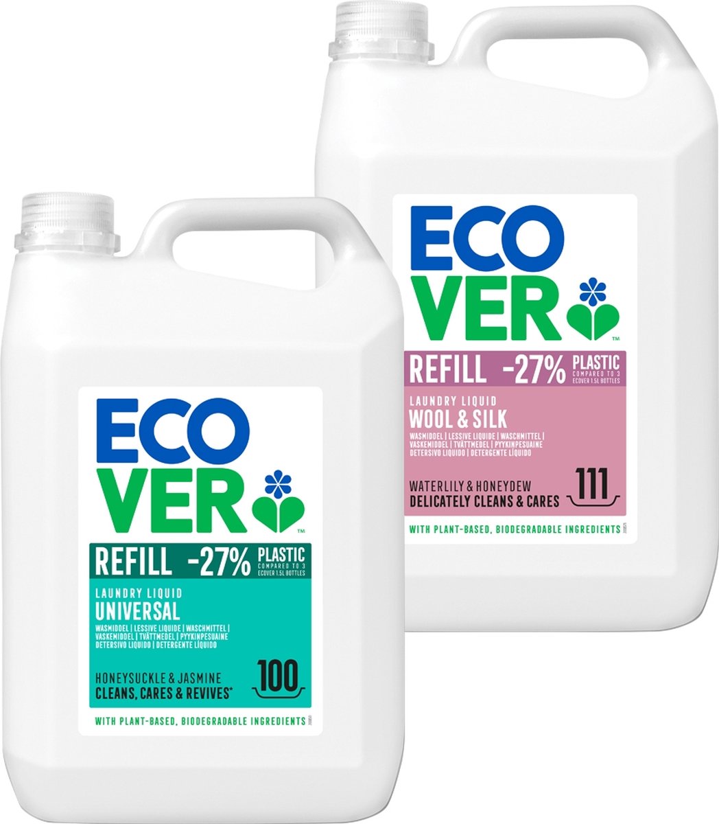 Goedkoopste Ecover Wasmiddel - Universeel & Wolwas & Fijnwas - 2 x 5L - 211 Wasbeurten - Voordeelverpakking