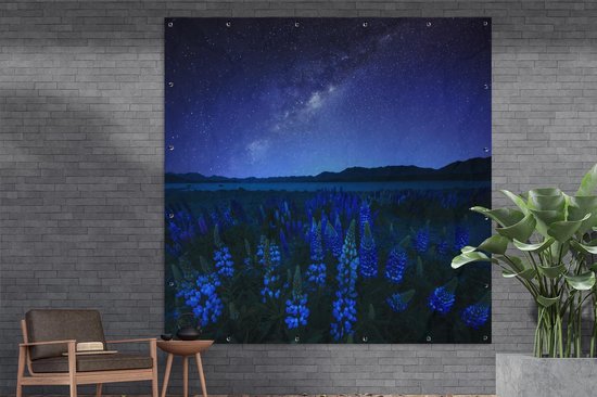 Affiche de Jardin Ciel étoilé - Voie lactée - Fleurs - 200x200 cm