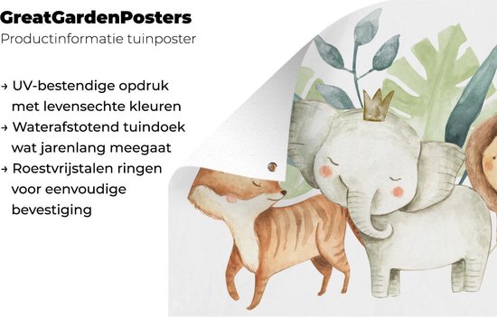 Décoration de jardin Jungle - Eléphant - Renard - Lion - 60x40 cm - Poster jardin - Toile jardin - Poster extérieur