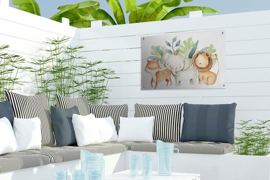 Décoration de jardin Jungle - Eléphant - Renard - Lion - 60x40 cm - Poster jardin - Toile jardin - Poster extérieur