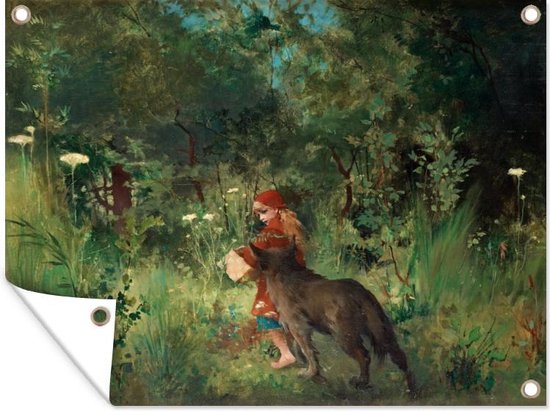 Tuinschilderij Little red riding hood - Carl Larsson - 80x60 cm - Tuinposter - Tuindoek - Buitenposter