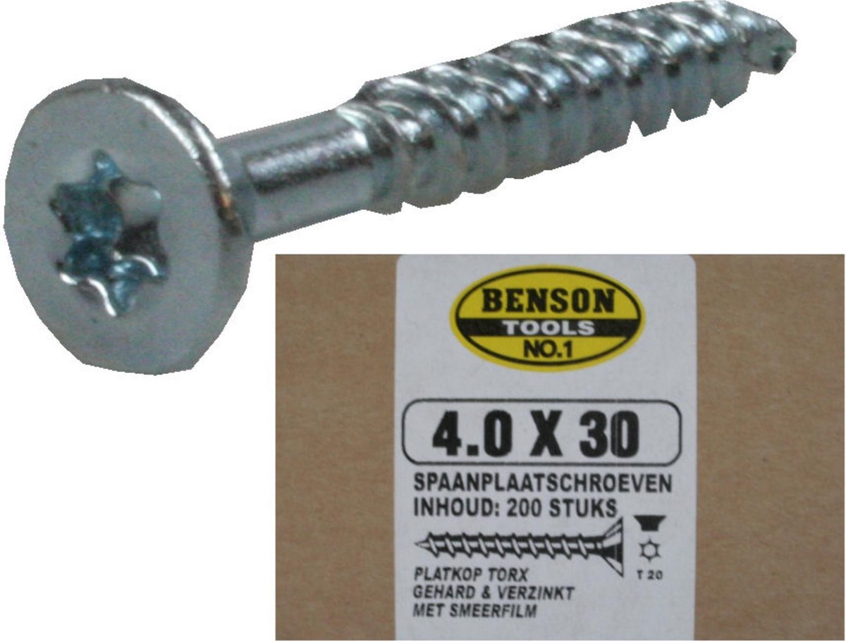 Hofftech Verzinkte spaanplaatschroeven 4,0 x 30 mm. Torx (200 stuks)