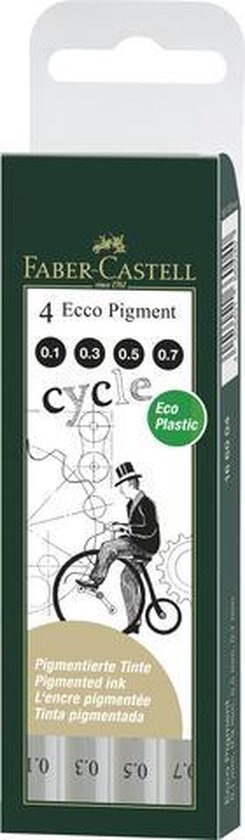 Faber-Castell fineliners - Ecco Pigment - 4-delig etui  0,1mm / 0,3mm / 0,5mm / 0,7mm - zwart - FC-166004