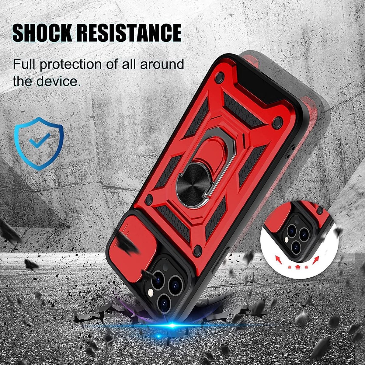 IPhone 13 Mini Hoesje Met Kaarthouder & Camerabescherming – Schuifcamera, Inclusief Halsband – Rood Silicone TPU – Bescherming Tegen Krassen & Inkijk
