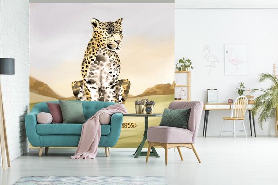 Behang - Fotobehang Luipaard - Jungle - Gras - Breedte 260 cm x hoogte 260 cm
