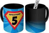 Magische Mok - Foto op Warmte Mokken - Koffiemok - Verjaardag - 5 Jaar - Superheld - Blauw - Magic Mok - Beker - 350 ML - Theemok