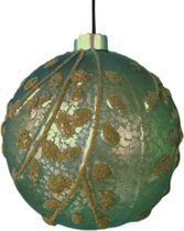 Kerstballen groen goud - in Set 4 stuks - Met Bloemen - 6 cm