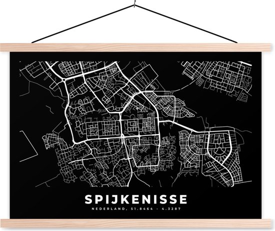 Porte-affiche avec affiche - Affiche scolaire - Carte - Spijkenisse - Zwart - 150x100 cm - lattes vierges