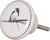Clayre & Eef - Poignée de porte - Oiseau - 4 cm - Céramique - Blanc