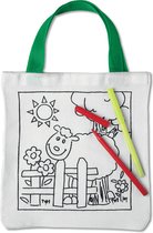 Tekenset - kleurset kinderen - tekenen en kleuren - kleur je eigen tas - groen/wit - inclusief 5 kleurtjes - 21,5 x 22 cm