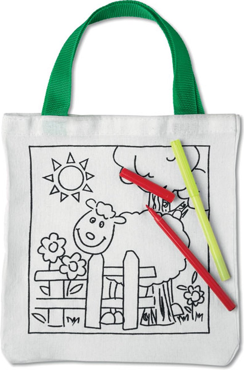 Tekenset kleurset kinderen - tekenen en kleuren - kleur je eigen tas - groen/wit -... | bol.com