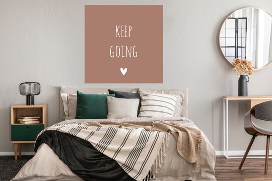 Affiche citation anglaise "Keepgoing" avec un coeur sur fond marron - 100x100 cm XXL