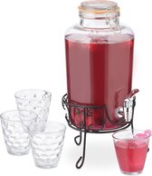 Ensemble de robinet de limonade Relaxdays avec support - 4 l - distributeur de boissons avec robinet - canette de sangria