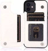 Apple iPhone 12 Mini Back Cover Hoesje - Pasjeshouder - Leer - Portemonnee - Magneetsluiting - Flipcover - Apple iPhone 12 Mini - Wit