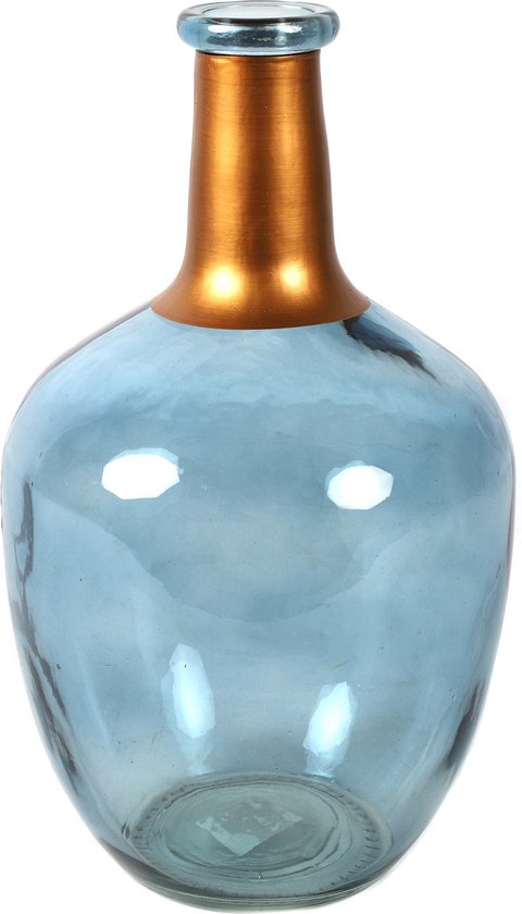 Countryfield Bloemenvaas Firm Big Bottle - blauw transparant/koper - glas - D18 x H30 cm