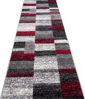 Tapiso Jawa Tapijt Loper Grijs Rood Woonkamer Hal Slaapkamer Maat - 80x150