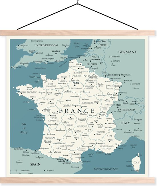 Carte de France bleue 120x120 cm