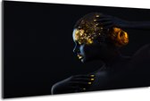 Schilderij -Vrouw in zwart en goud, 2 maten, wanddecoratie , premium print
