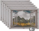 Placemat - Placemats kunststof - Doorkijk - Berg - Herfst - 45x30 cm - 6 stuks - Hittebestendig - Anti-Slip - Onderlegger - Afneembaar