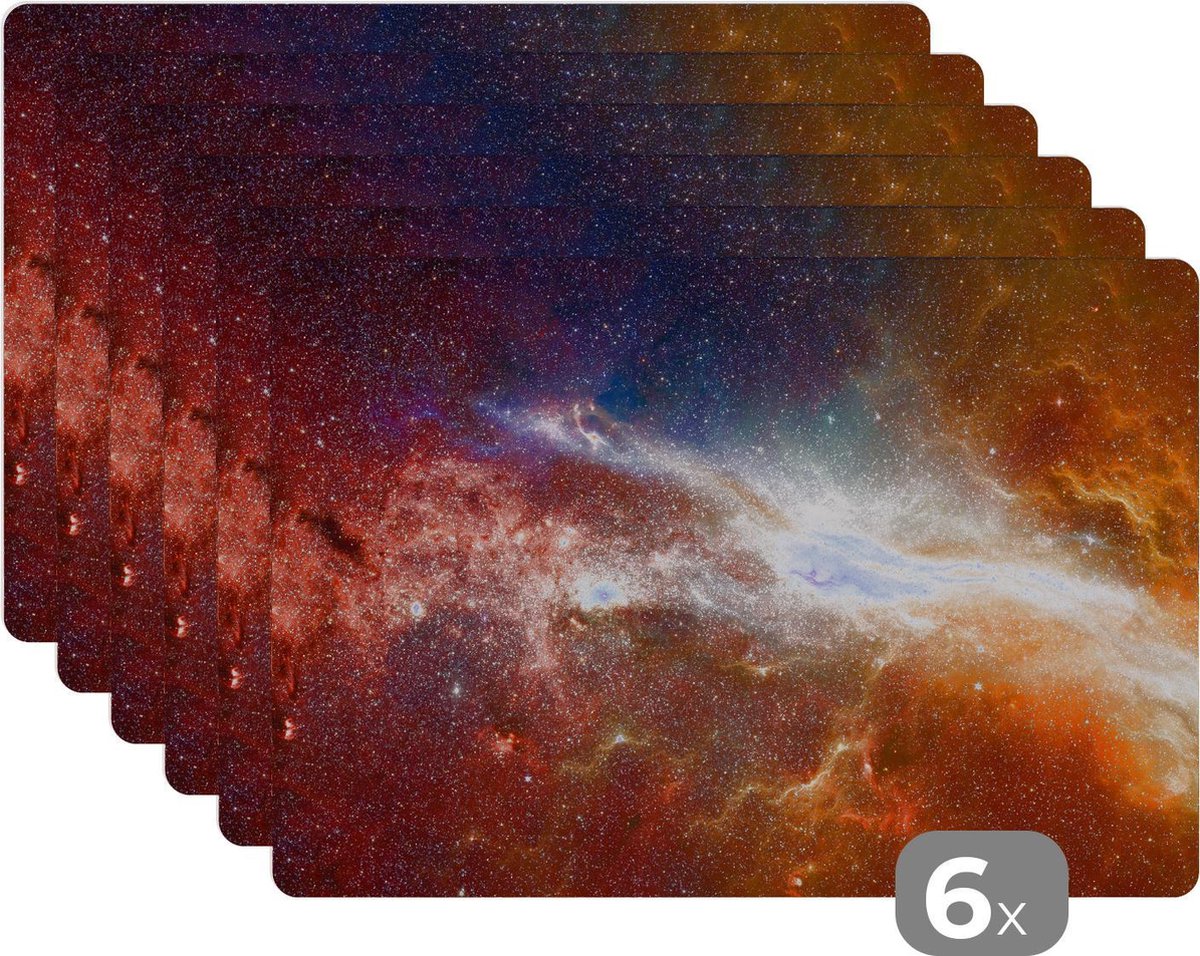Placemat kinderen - Placemat - Placemats kunststof - Ruimte - Sterren - Kleuren - 45x30 cm - 6 stuks - Hittebestendig - Anti-Slip - Onderlegger - Afneembaar