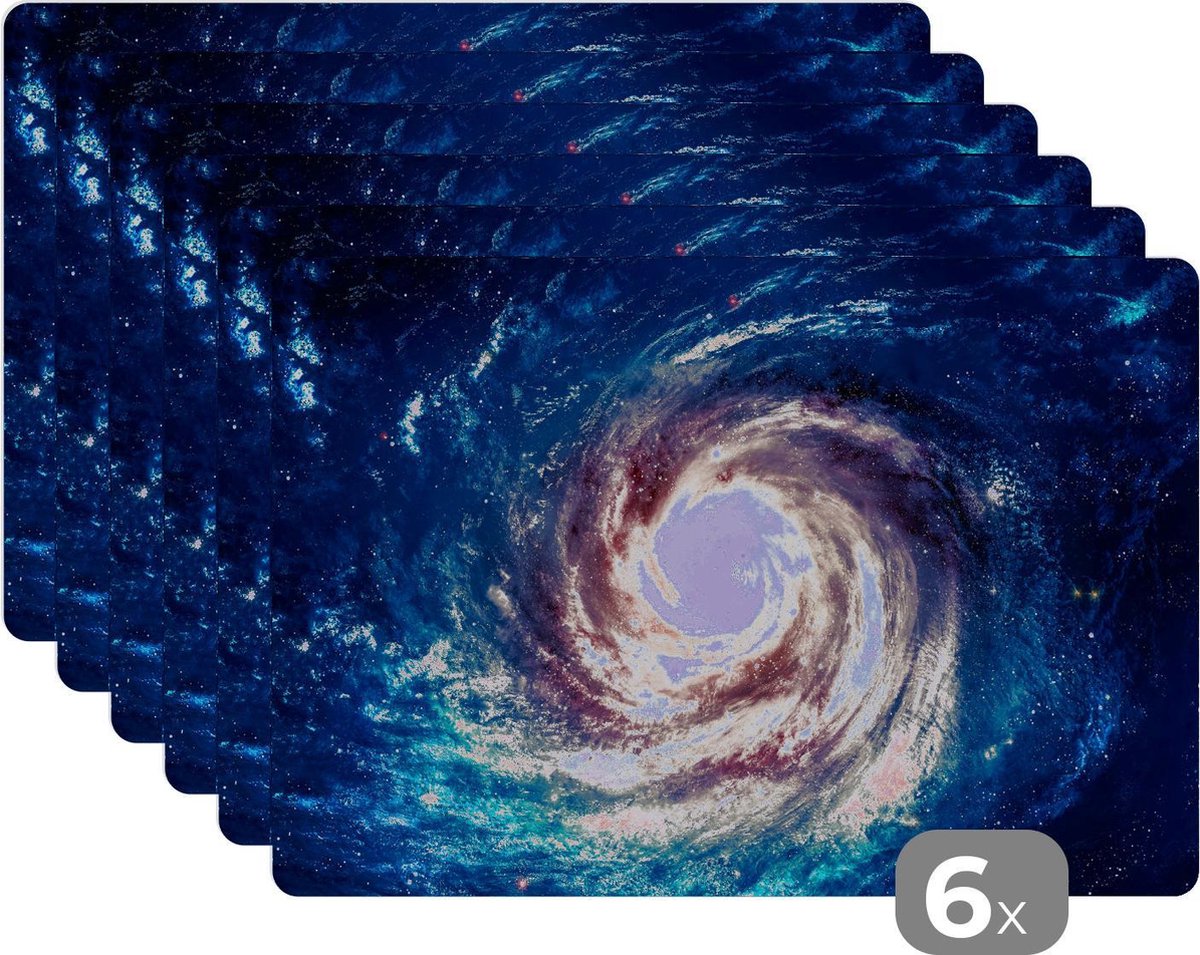 Placemat kinderen - Placemat - Placemats kunststof - Ruimte - Sterren - Blauw - 45x30 cm - 6 stuks - Hittebestendig - Anti-Slip - Onderlegger - Afneembaar