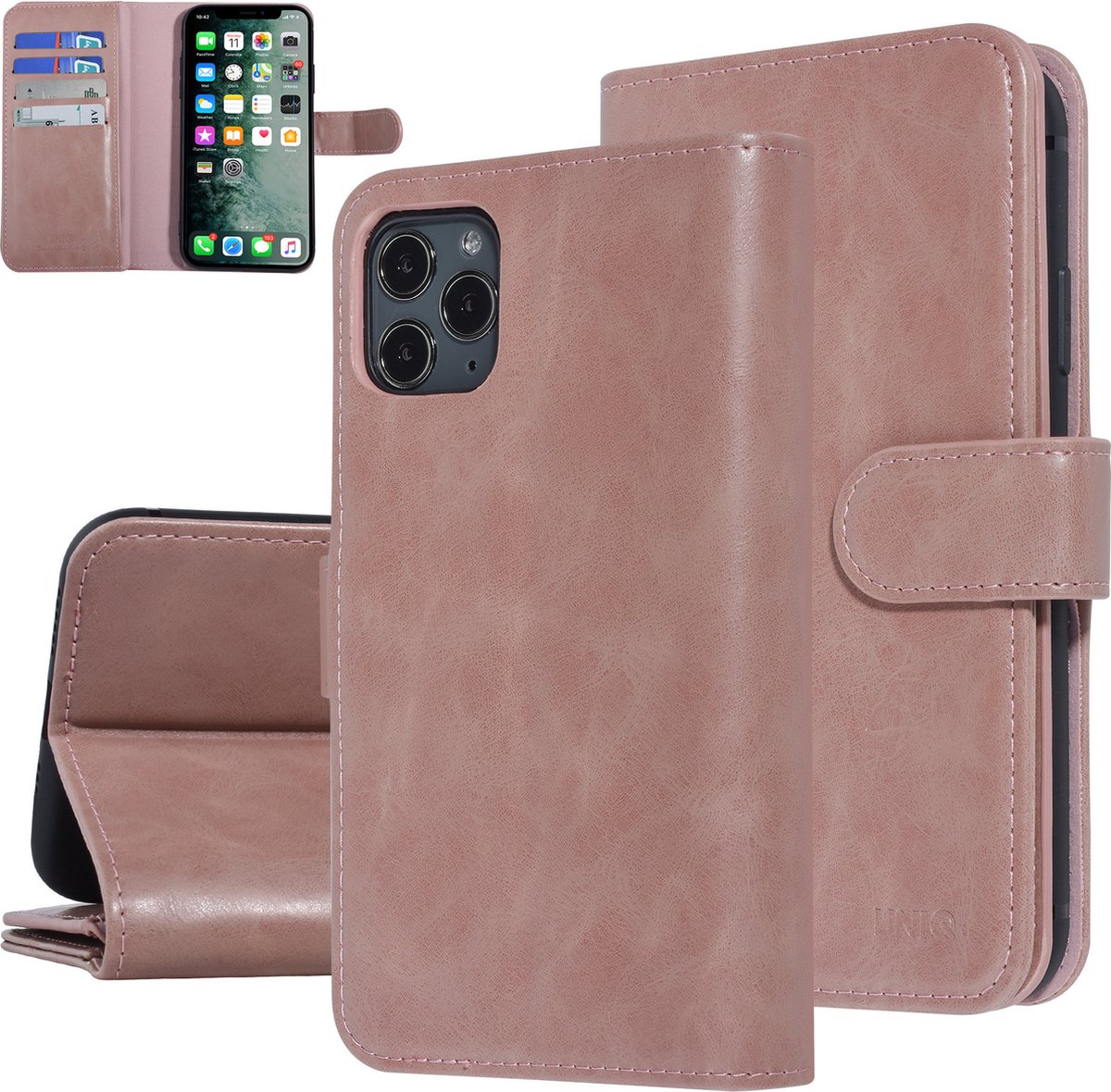 UNIQ Accessory iPhone 11 Pro Max Zachte huid Booktype hoesje - Pasjeshouder 9 pasjes - Roze
