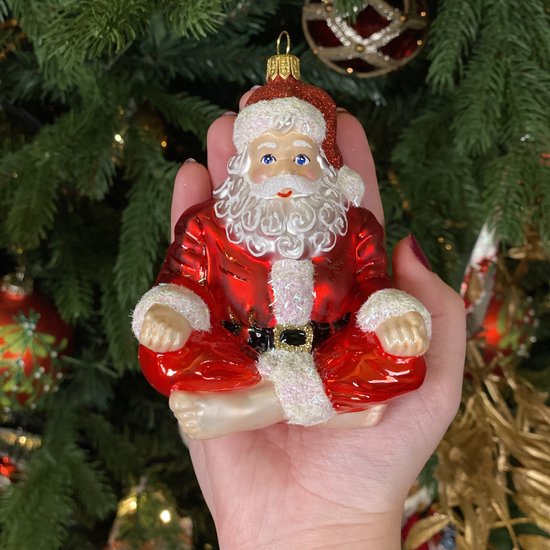 Viv! Home Luxuries Christmas Ornament - Santa Yoga - verre soufflé bouche - rouge - 10,5cm
