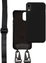 Coverzs Silicone case met dik koord geschikt voor Apple iPhone Xr - Telefoonhoesje met koord - Backcover hoesje met koord - touwtje - zwart