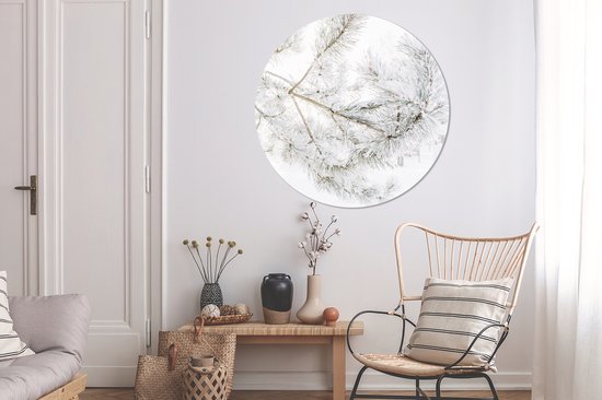 WallCircle - Stickers muraux - Cercle Papier Peint - Hiver - Branches - Neige - 120x120 cm - Cercle Mural - Auto Adhésif - Sticker Papier Peint Rond XXL
