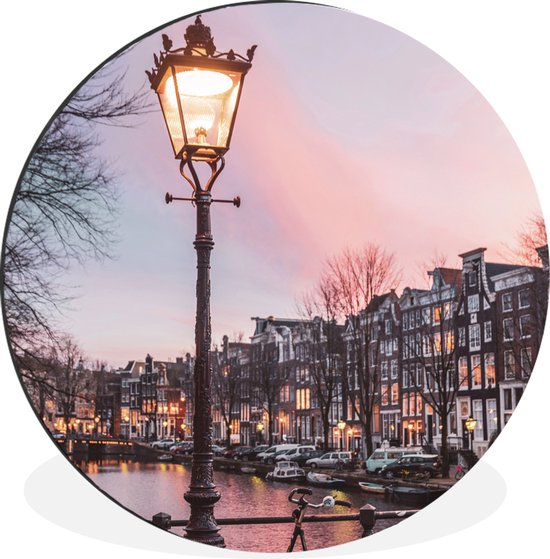 WallCircle - Wandcirkel - Muurcirkel - Nederland - Amsterdam - Lantaarn - Aluminium - Dibond - ⌀ 90 cm - Binnen en Buiten