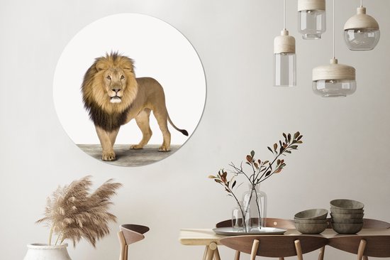 WallCircle - Wall Circle - Wall Circle Indoor - Animaux - Lion - Wit - 120x120 cm - Décoration murale - Peintures Ronds XXL