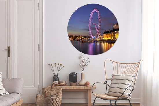 WallCircle - Wandcirkel ⌀ 120 - Londen - London Eye - Roze - Reuzenrad - Ronde schilderijen woonkamer - Wandbord rond - Muurdecoratie cirkel - Kamer decoratie binnen - Wanddecoratie muurcirkel - Woonaccessoires XXL