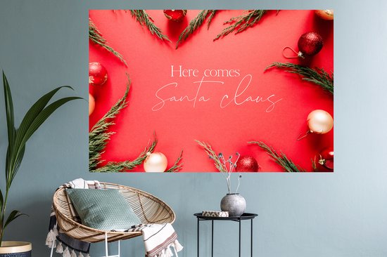 Stickers muraux - Hiver - Rouge - Boules de Noël - Citation - 120x80 cm - Feuille adhésive