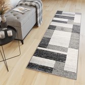 Tapiso Sari Tapijt Loper Grijs Design Woonkamer Hal Slaapkamer Maat- 80x200