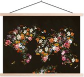 Wanddecoratie - Wereldkaart - Bloemen - Insecten - Schoolplaat - 120x90 cm - Textielposter - Textiel poster