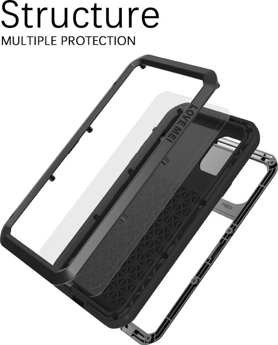 Coque Apple iPhone 11 Pro Max, Love Mei, Étui de protection extrême en métal, Noir - Coque de téléphone adaptée à: Apple iPhone 11 Pro Max